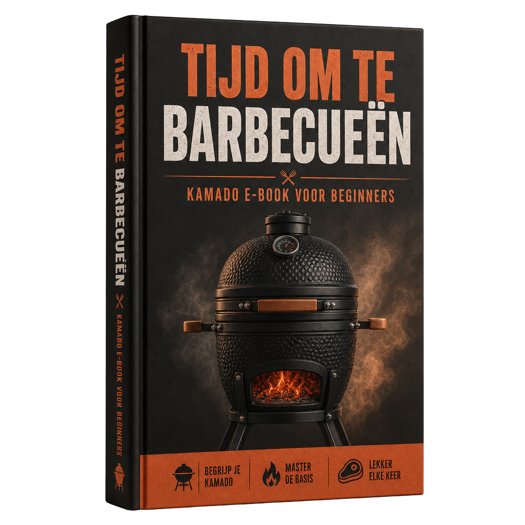 3D-mockup van het e-book Tijd om te barbecueën – kamado voor beginners