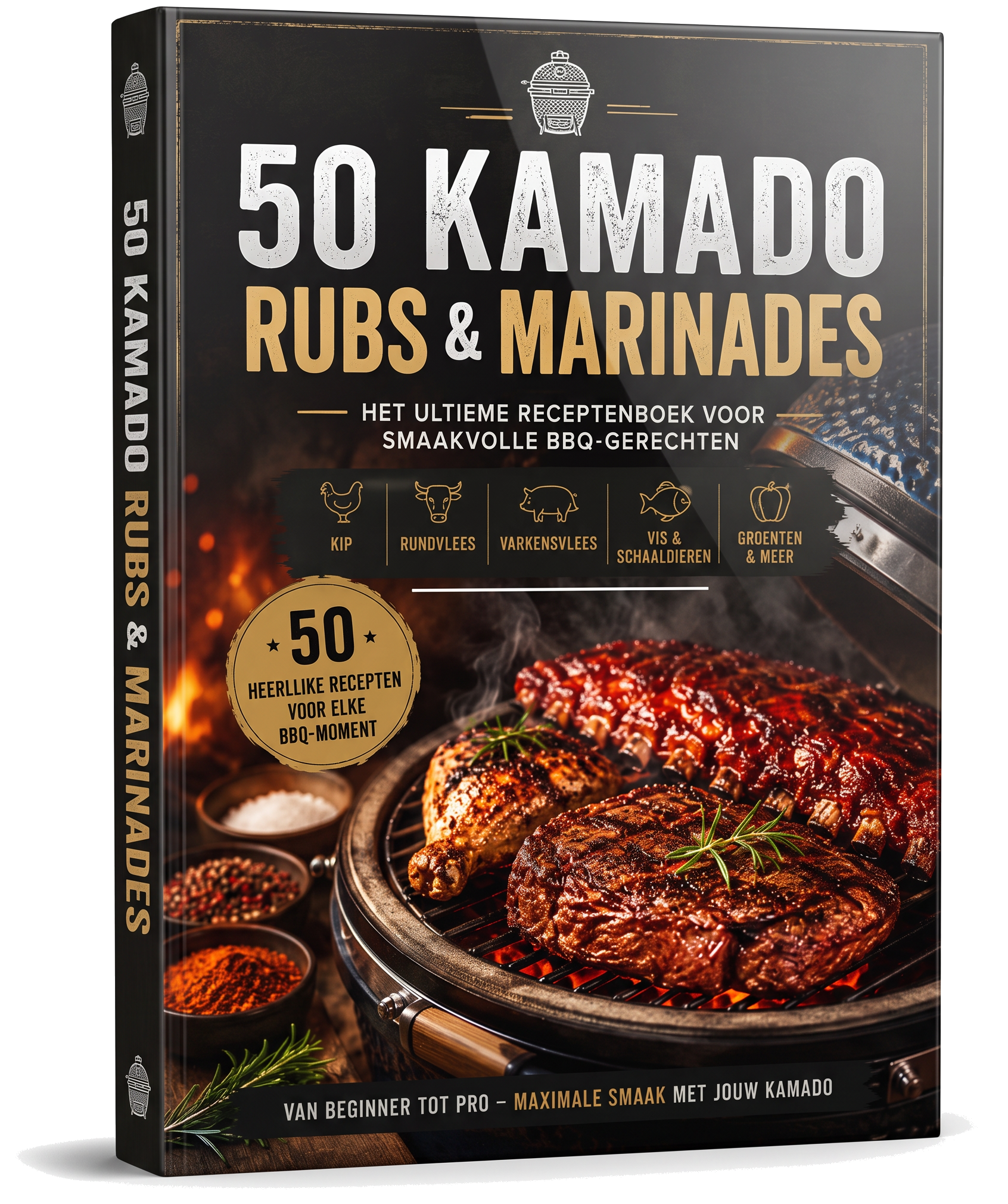 3D-mockup van het e-book 50 Kamado Rubs & Marinades